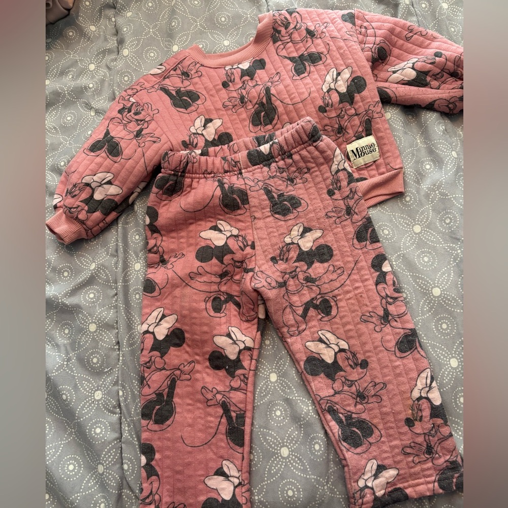 Disney baby Minnie Mouse Pink and Black‎ Quilted Set Outfit 24M